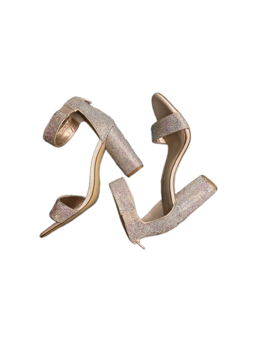 Gianni Bini Rhinestone Block Heel Sandals Ankle Strap Shimmer Sz 9M